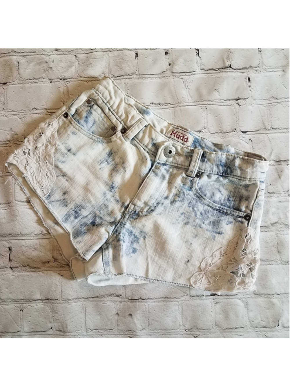 Mudd Blue and White Jean Shorts